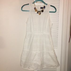 White eyelet fit and flare dress